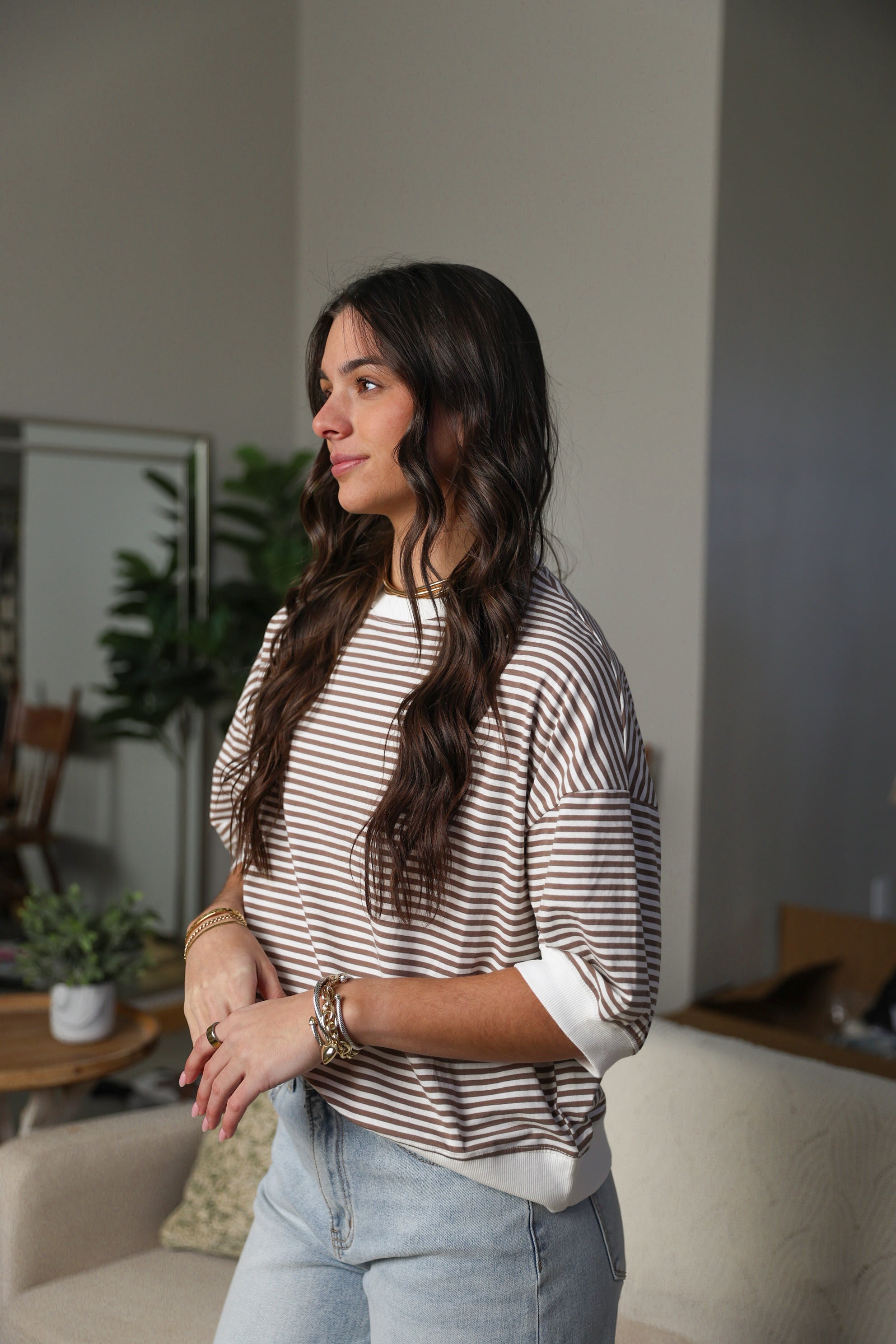 White Trim Stripped Top