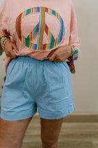 blue linen shorts