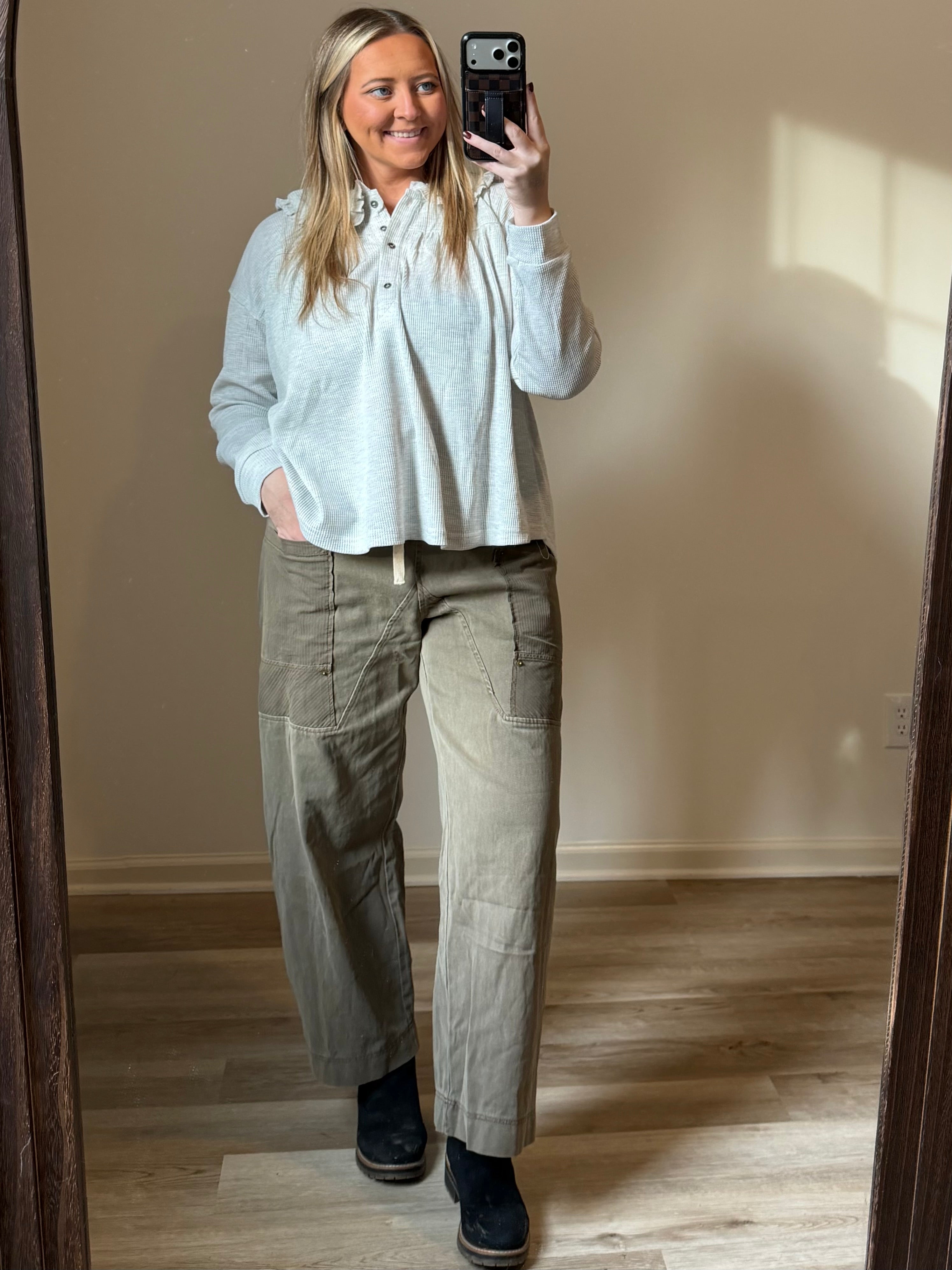 PETER PAN COLLARED THERMAL LONG SLEEVE BUTTON UP TOP