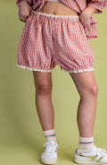 PREORDER-Plaid Woven Shorts- CORAL