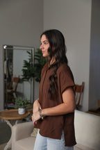 Mocha Button Up Top