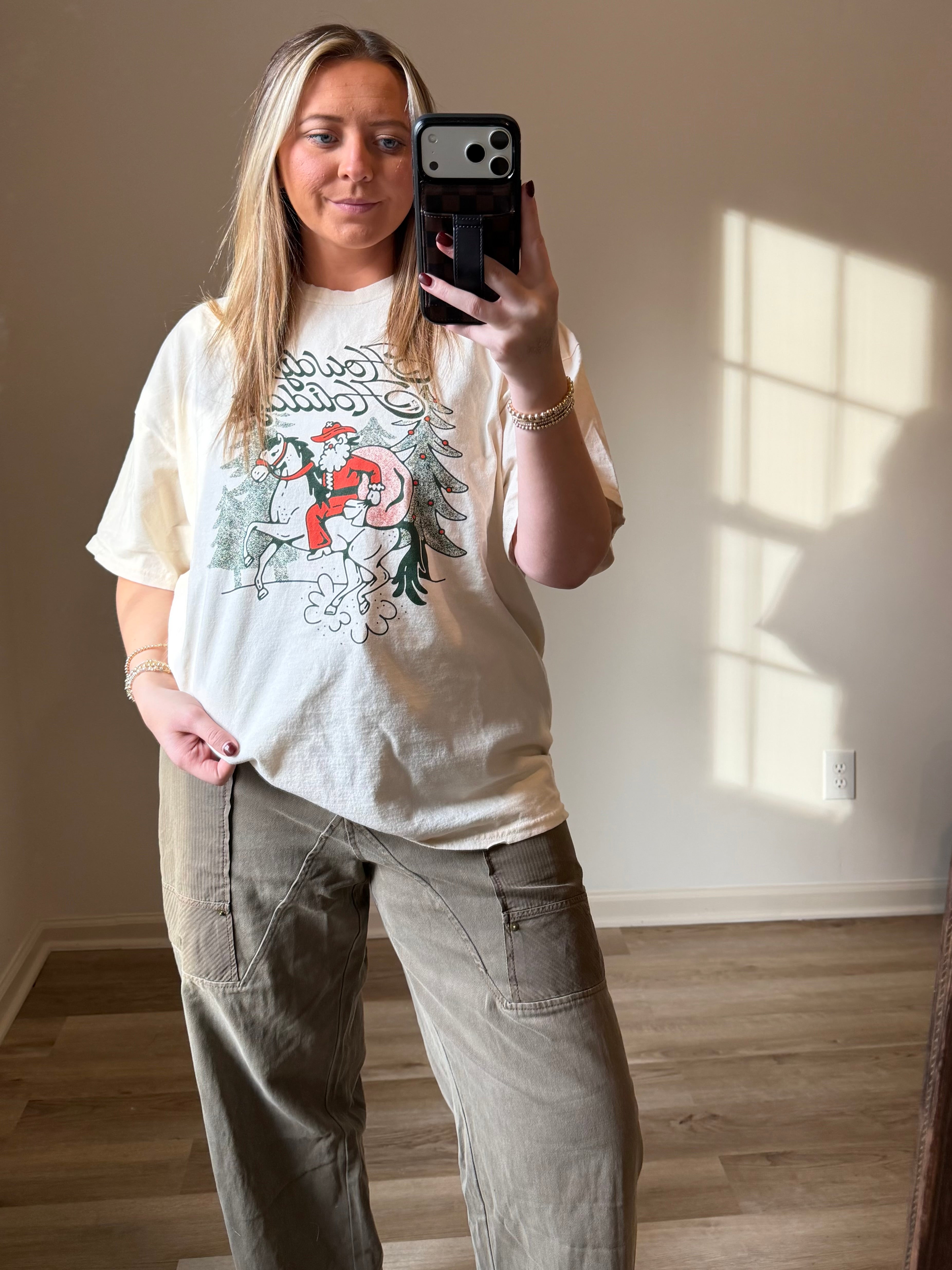 Christmas Howdy Holidays Off White Thrifted Graphic Tee