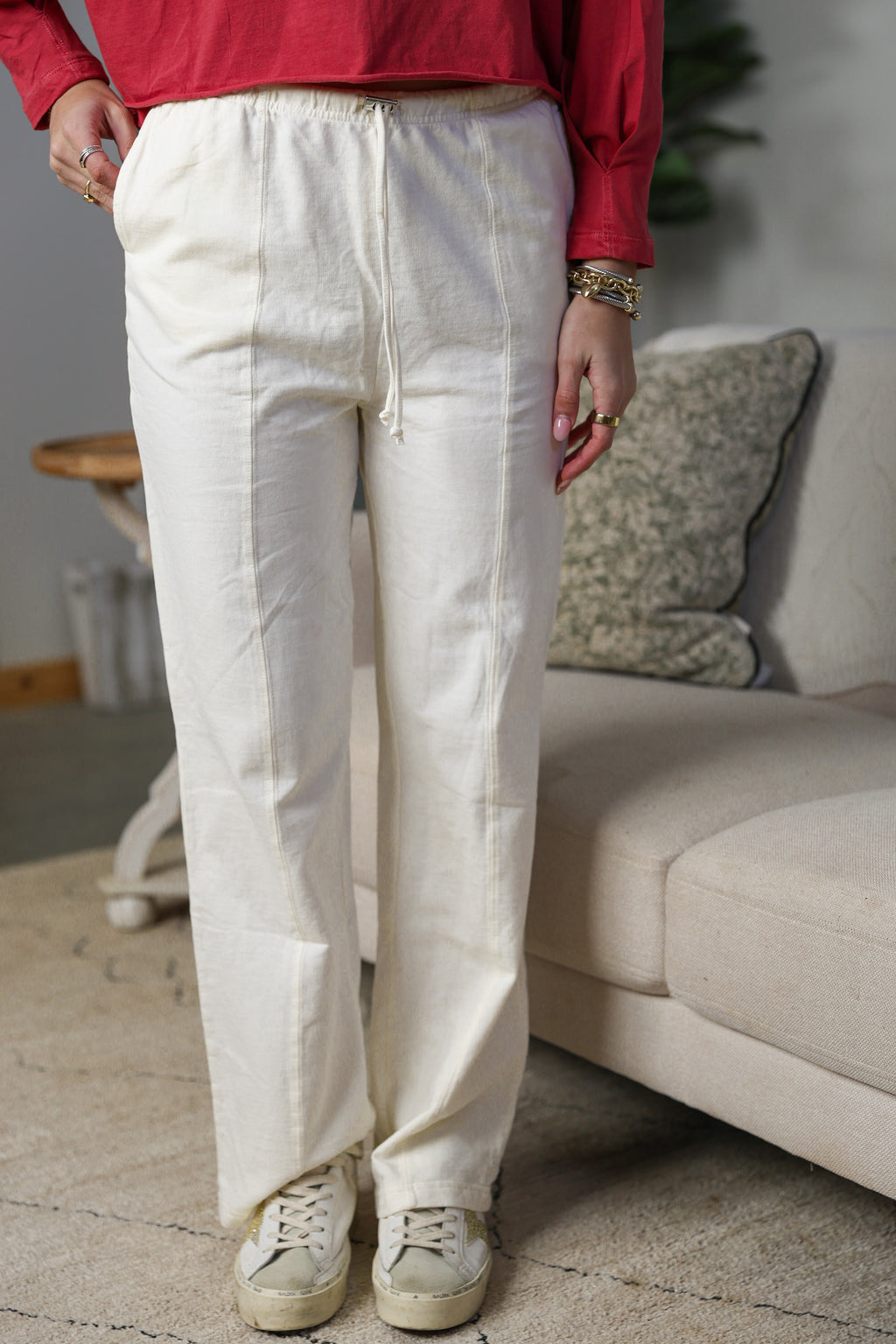 Basics High-Waisted Straight-Cut Drawstring Pants
