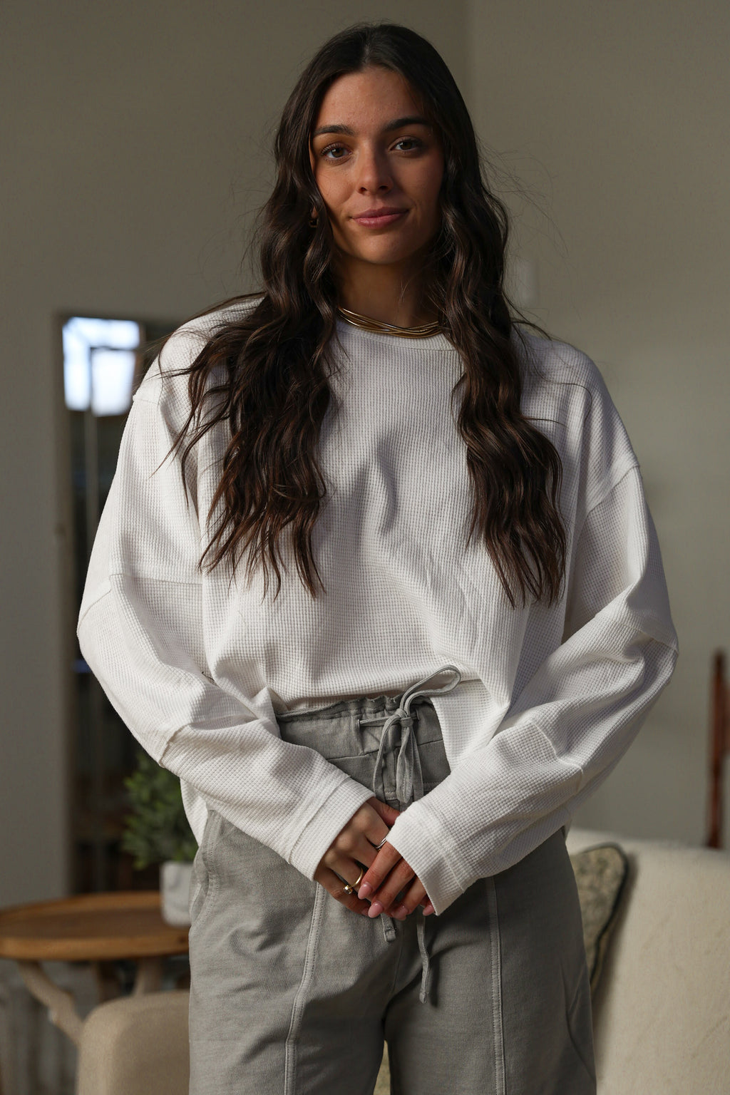 Oversized Waffled Knit Long Sleeve