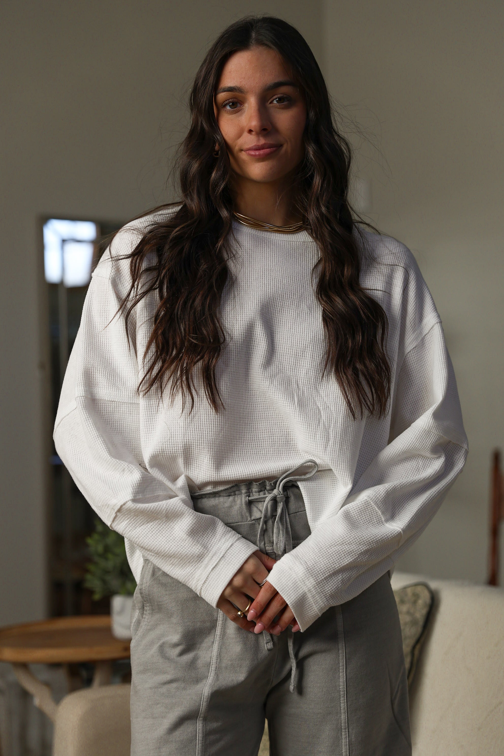 Oversized Waffled Knit Long Sleeve