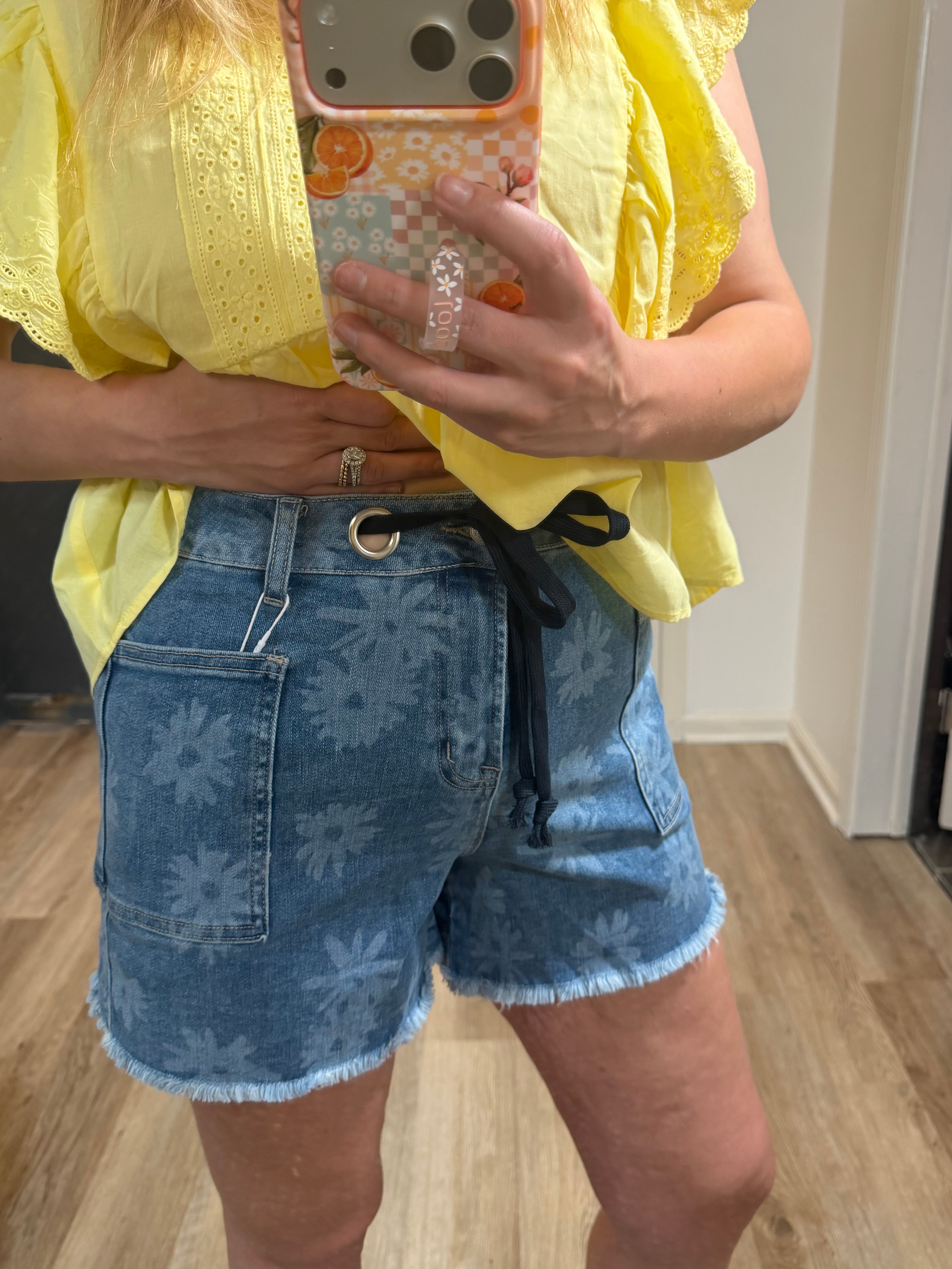 daisy denim shorts