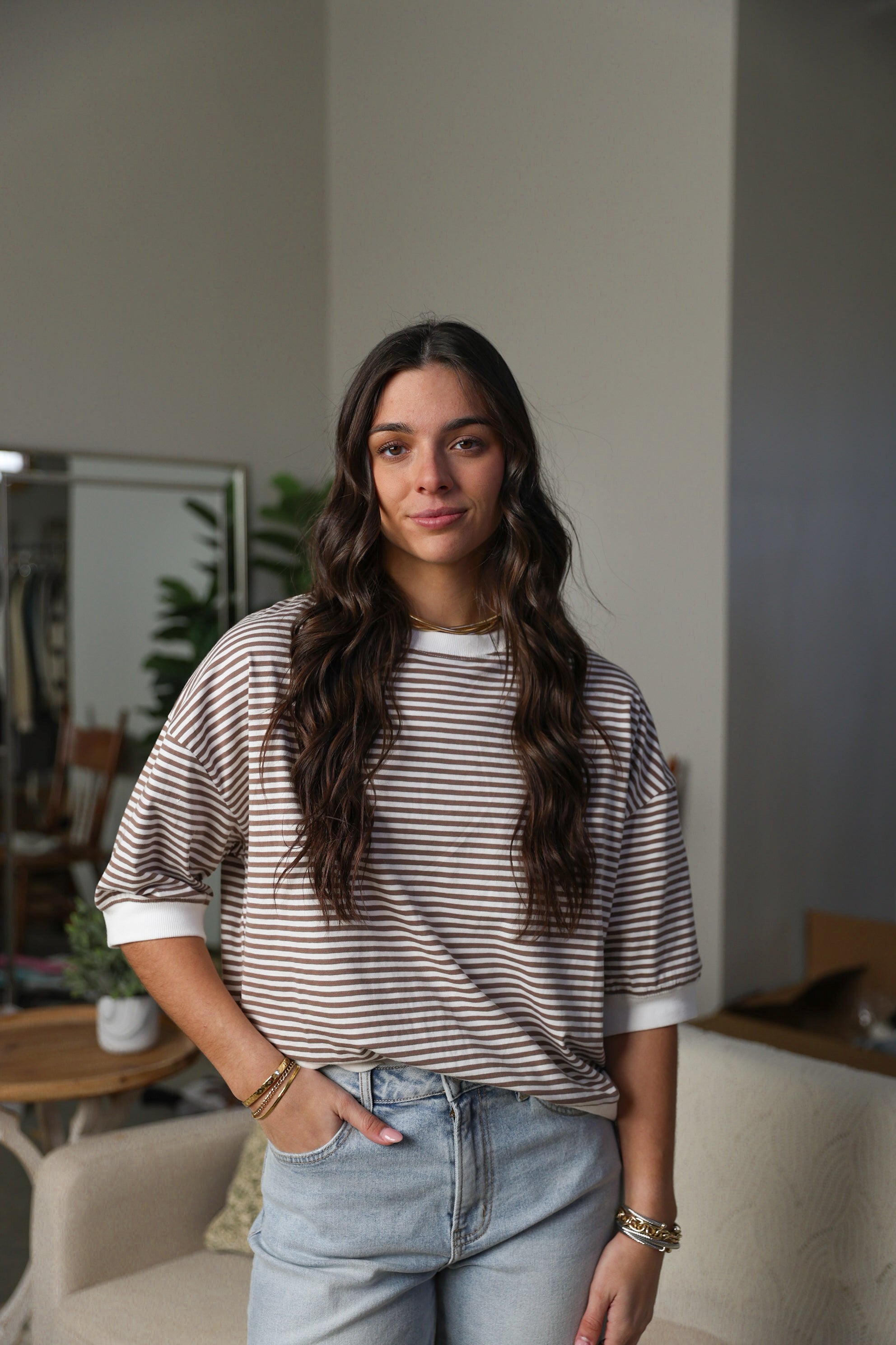 White Trim Stripped Top