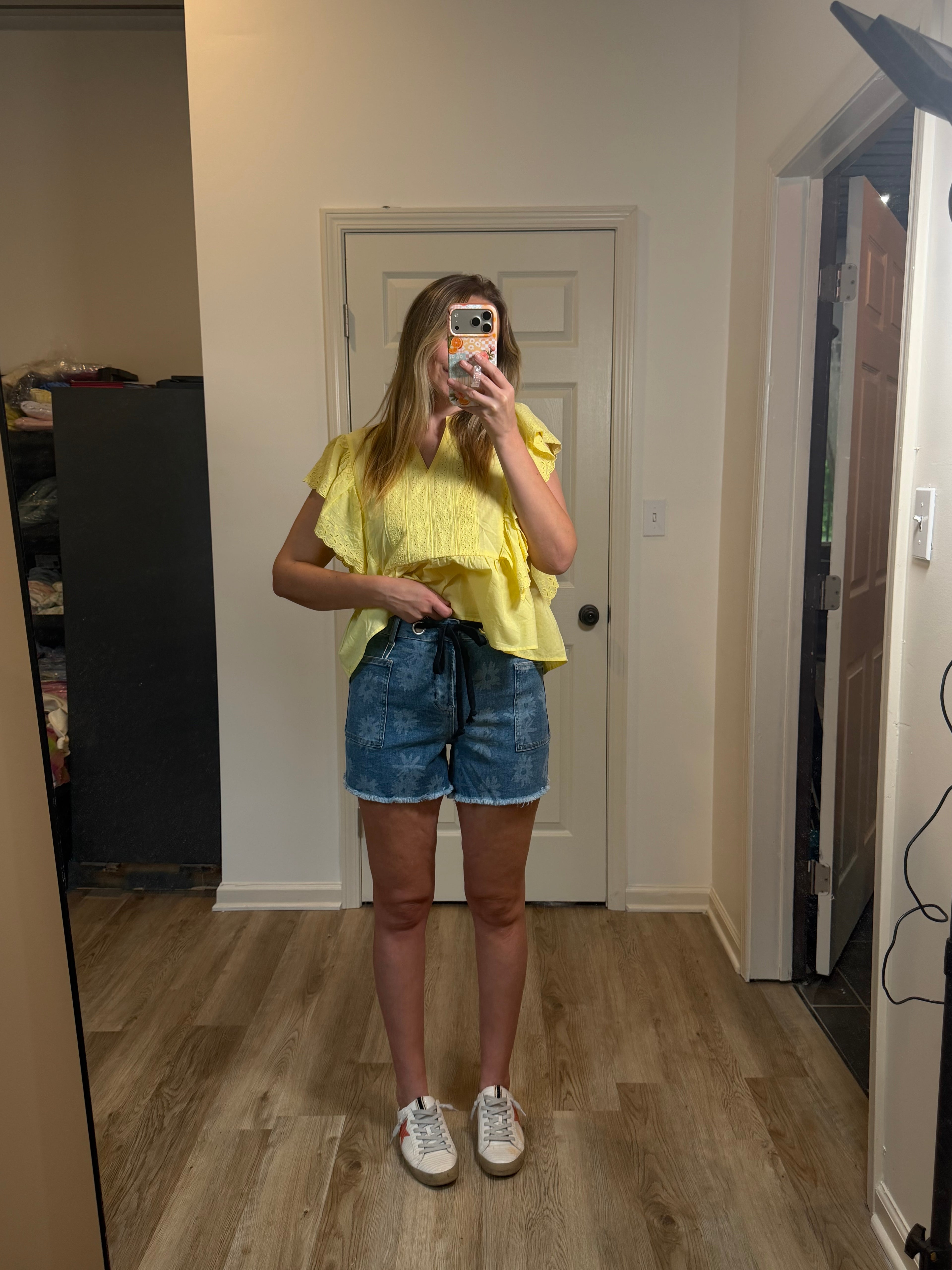 daisy denim shorts