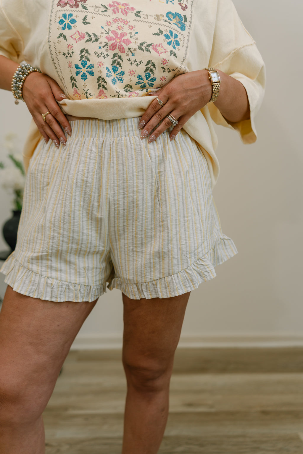 yellow stripped shorts