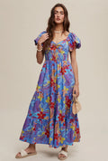 flower print ruched sweetheart maxi dress