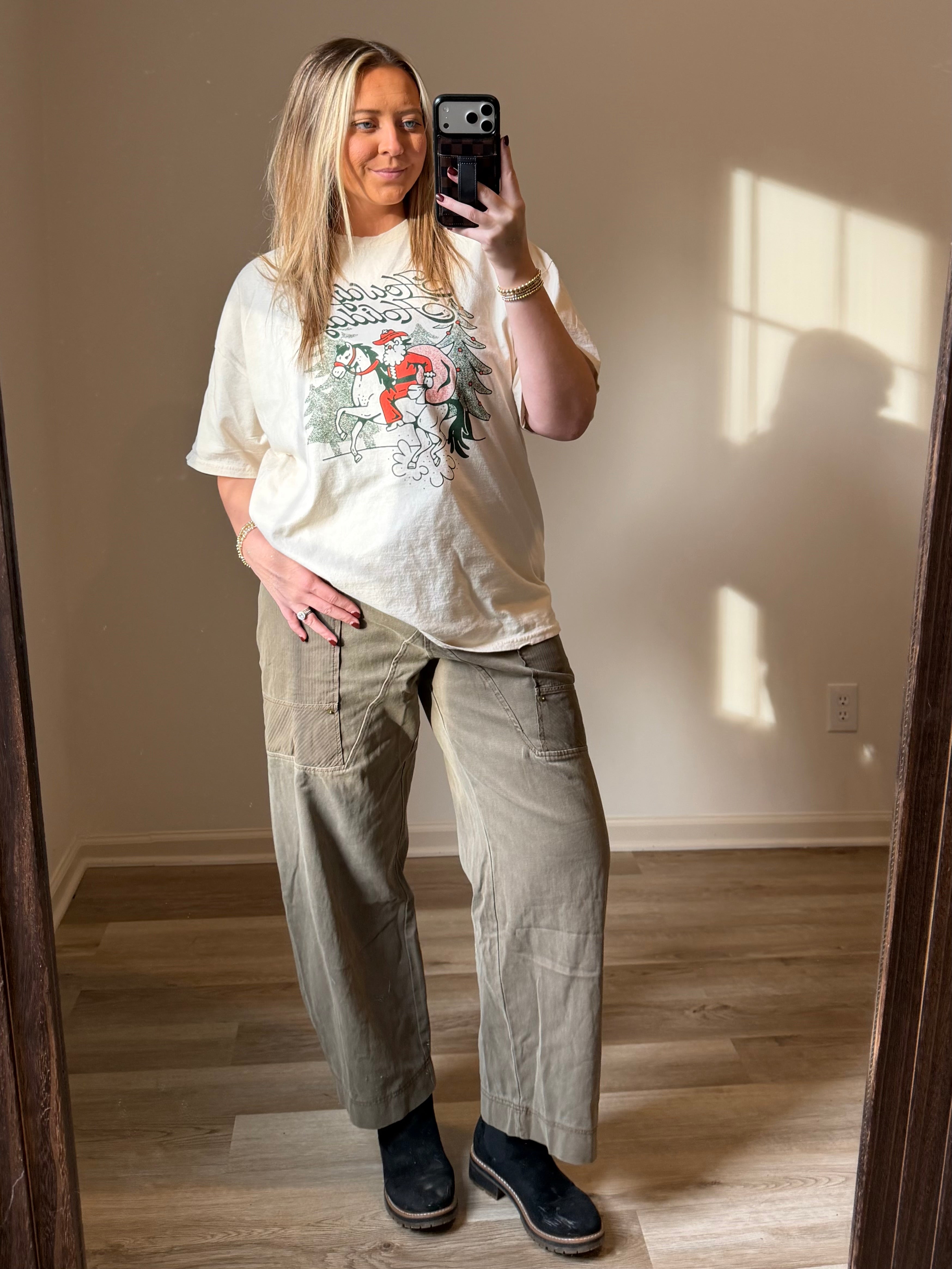 Christmas Howdy Holidays Off White Thrifted Graphic Tee