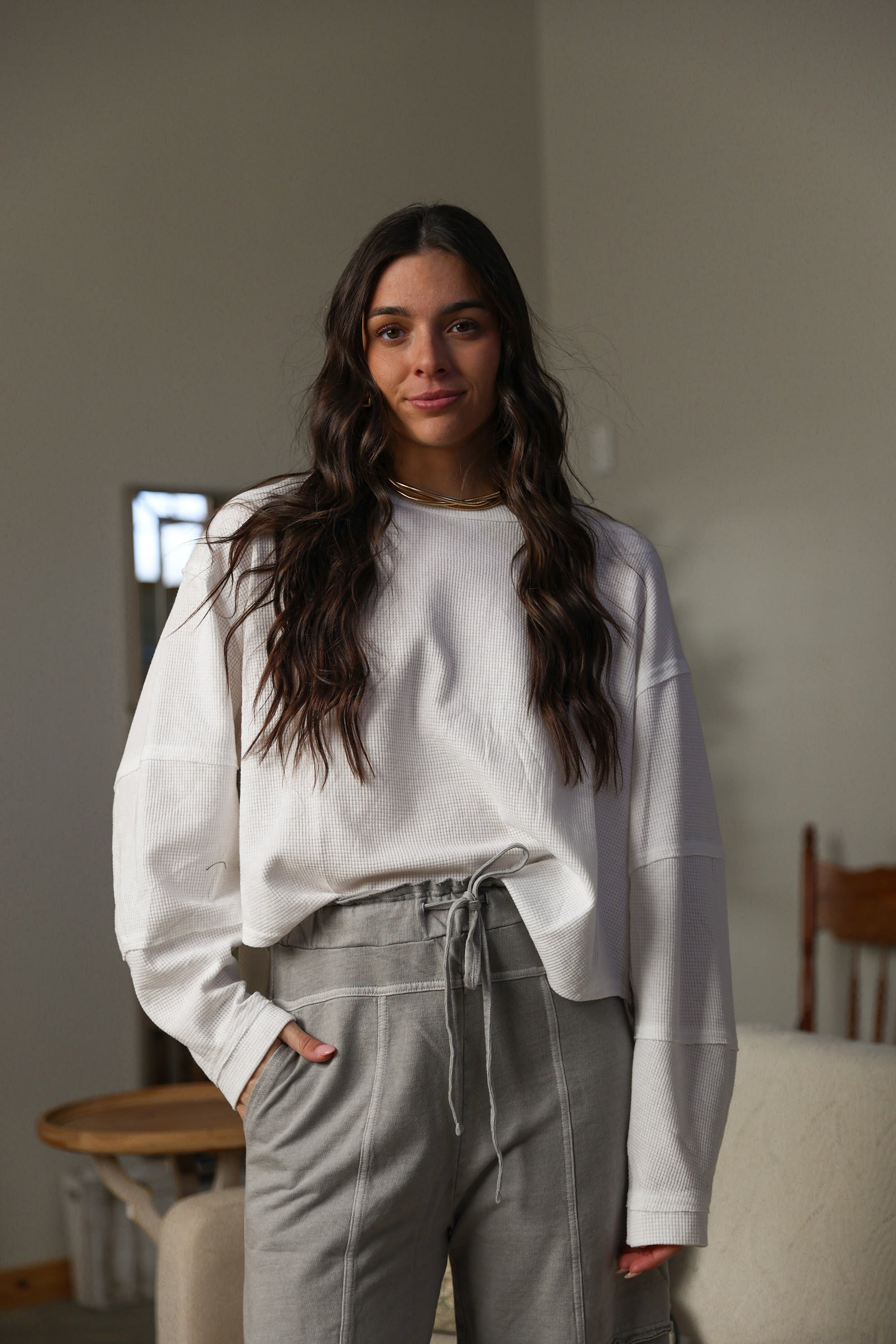 Oversized Waffled Knit Long Sleeve