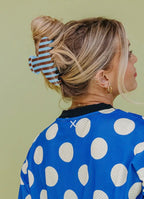 blue and brown stripped claw clip