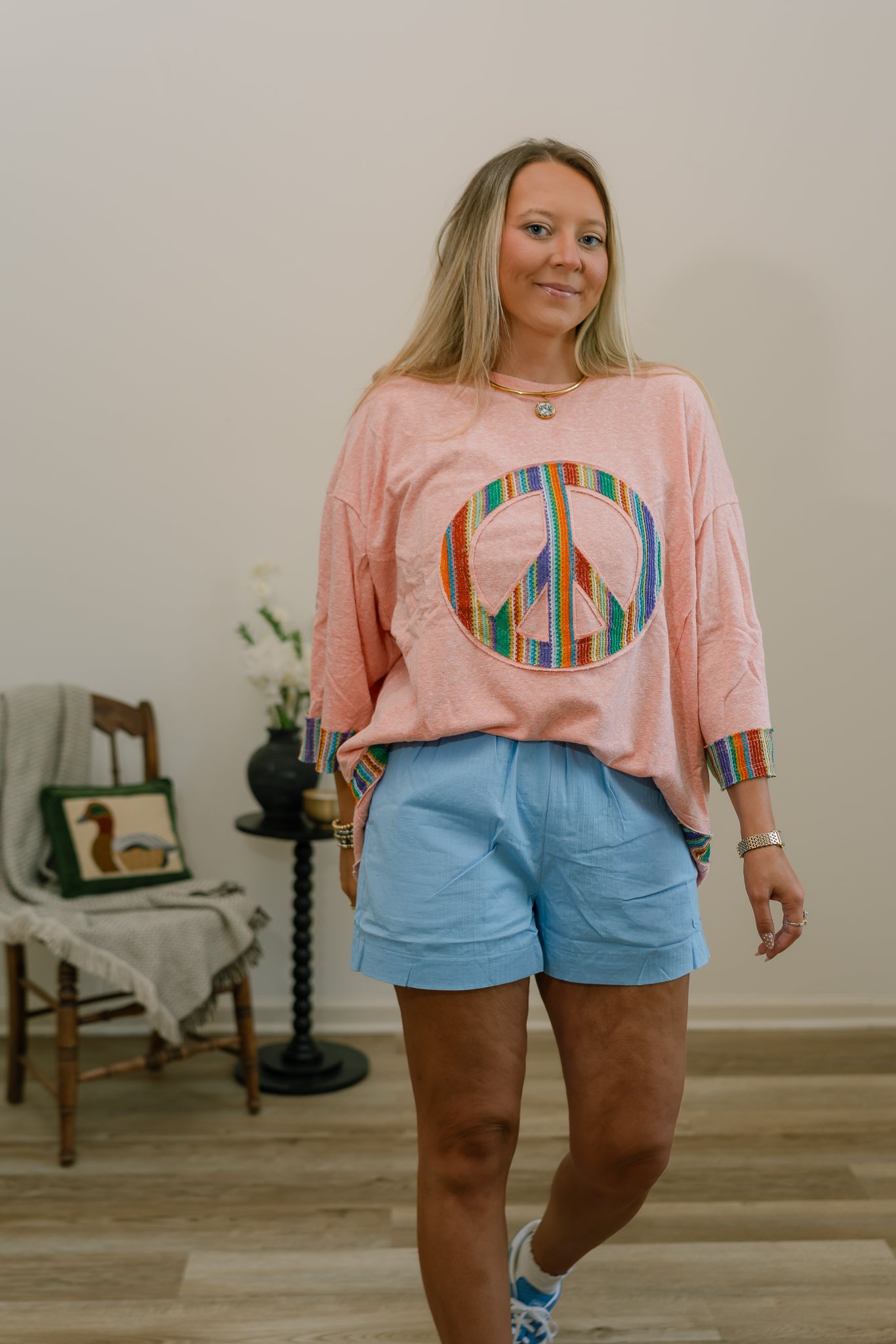 blue linen shorts