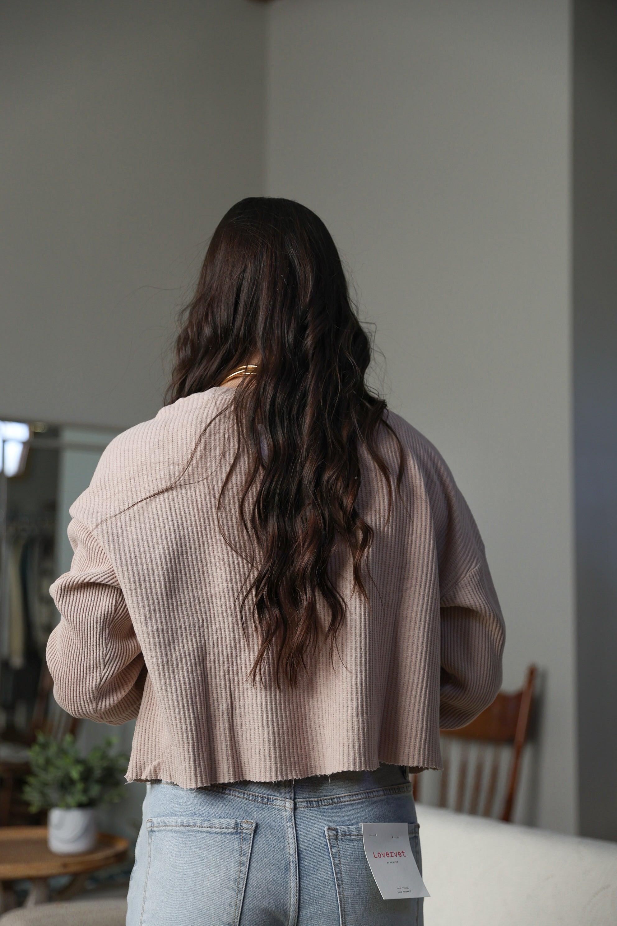 Mineral Washed Waffle Long Sleeve Top