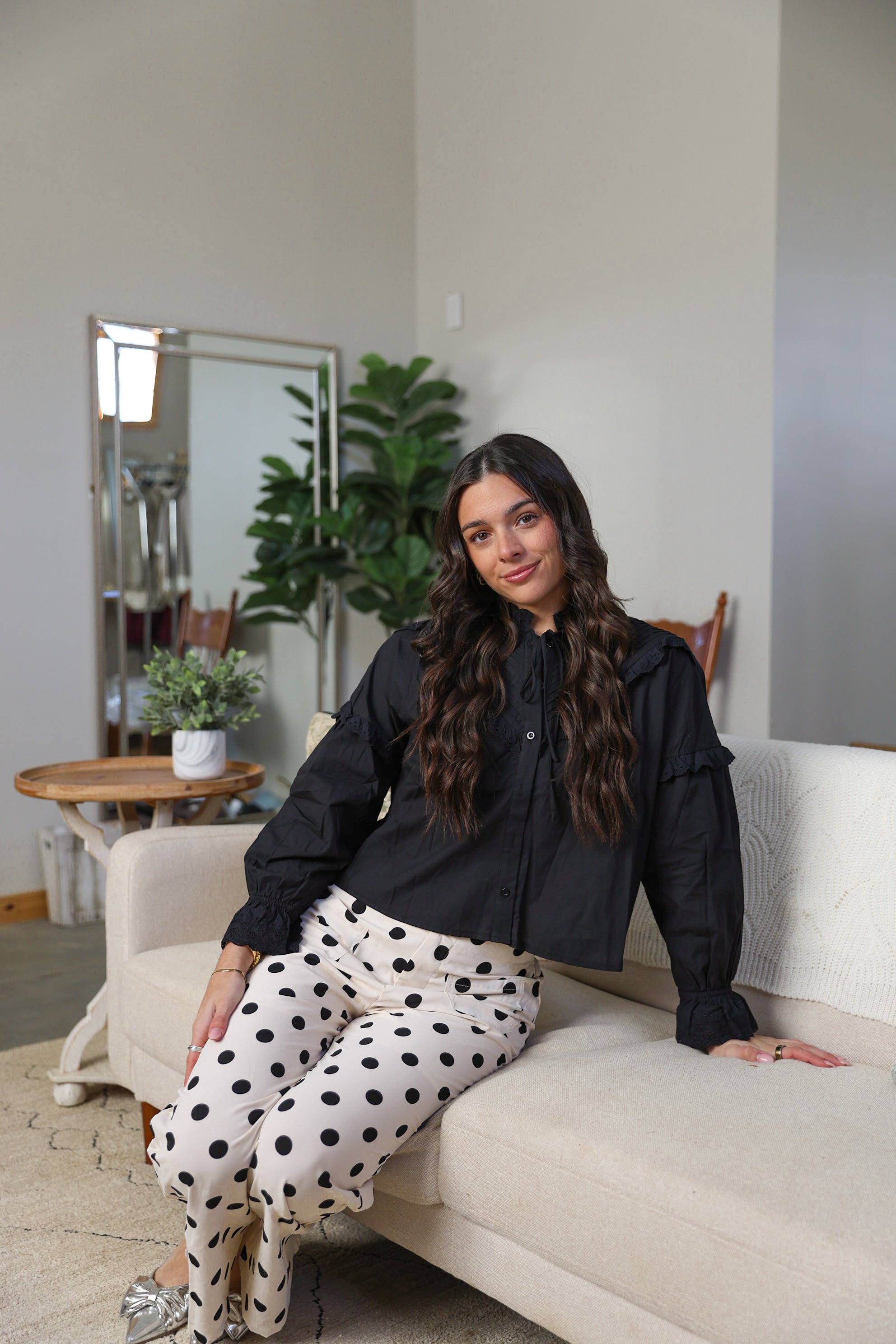 Cream and Black Polka Dot Pants