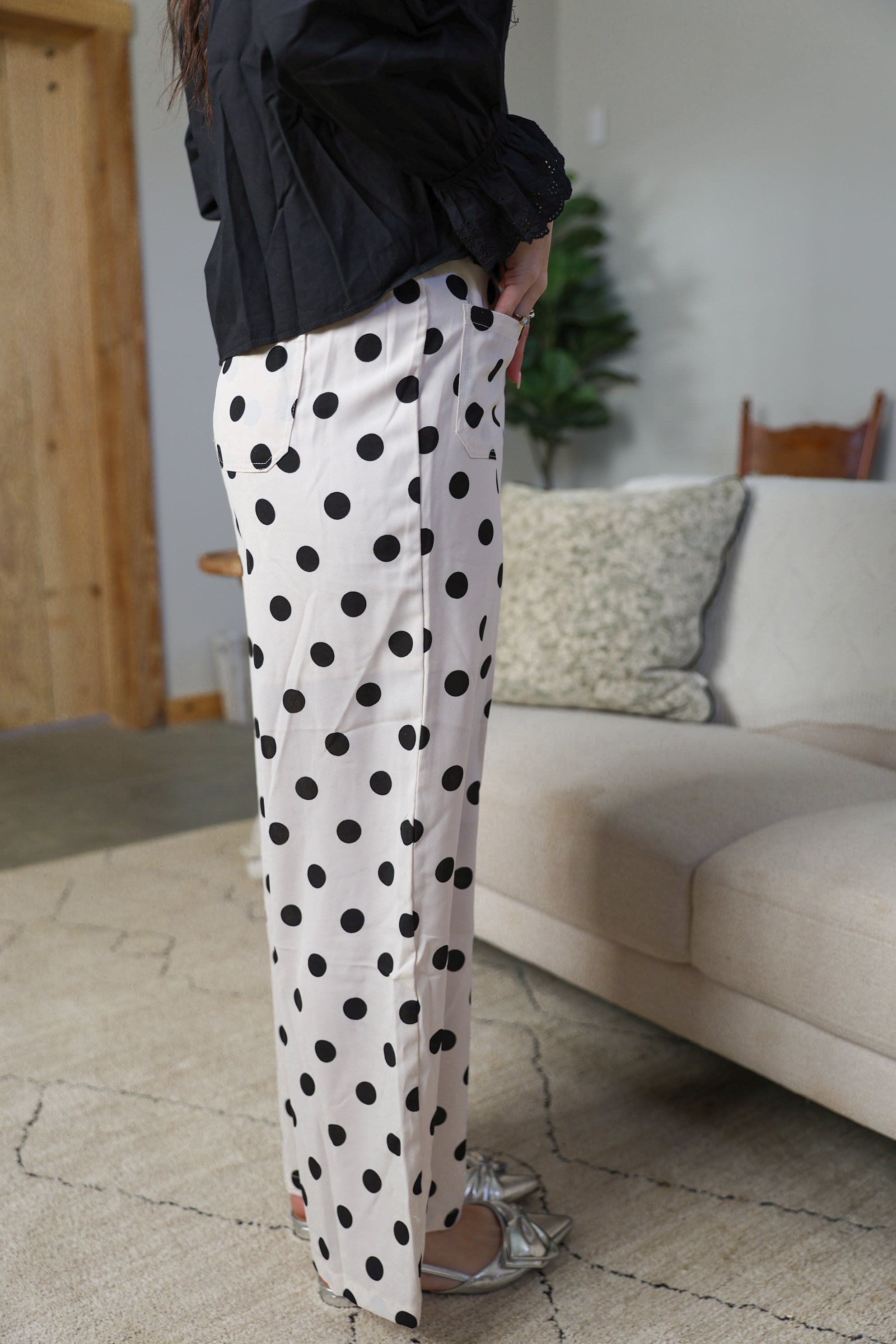 Cream and Black Polka Dot Pants