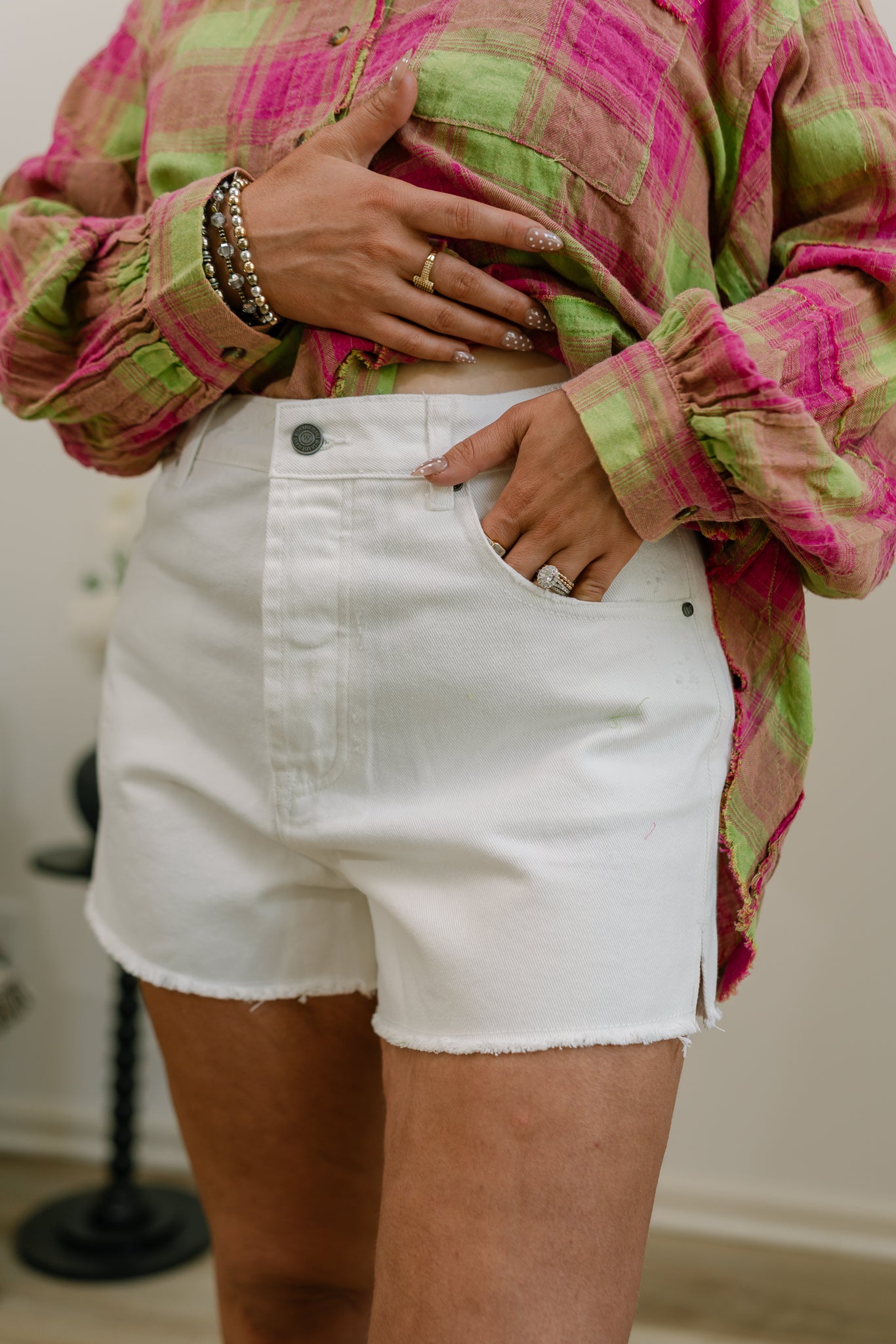 white denim shorts