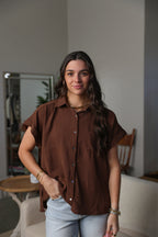Mocha Button Up Top