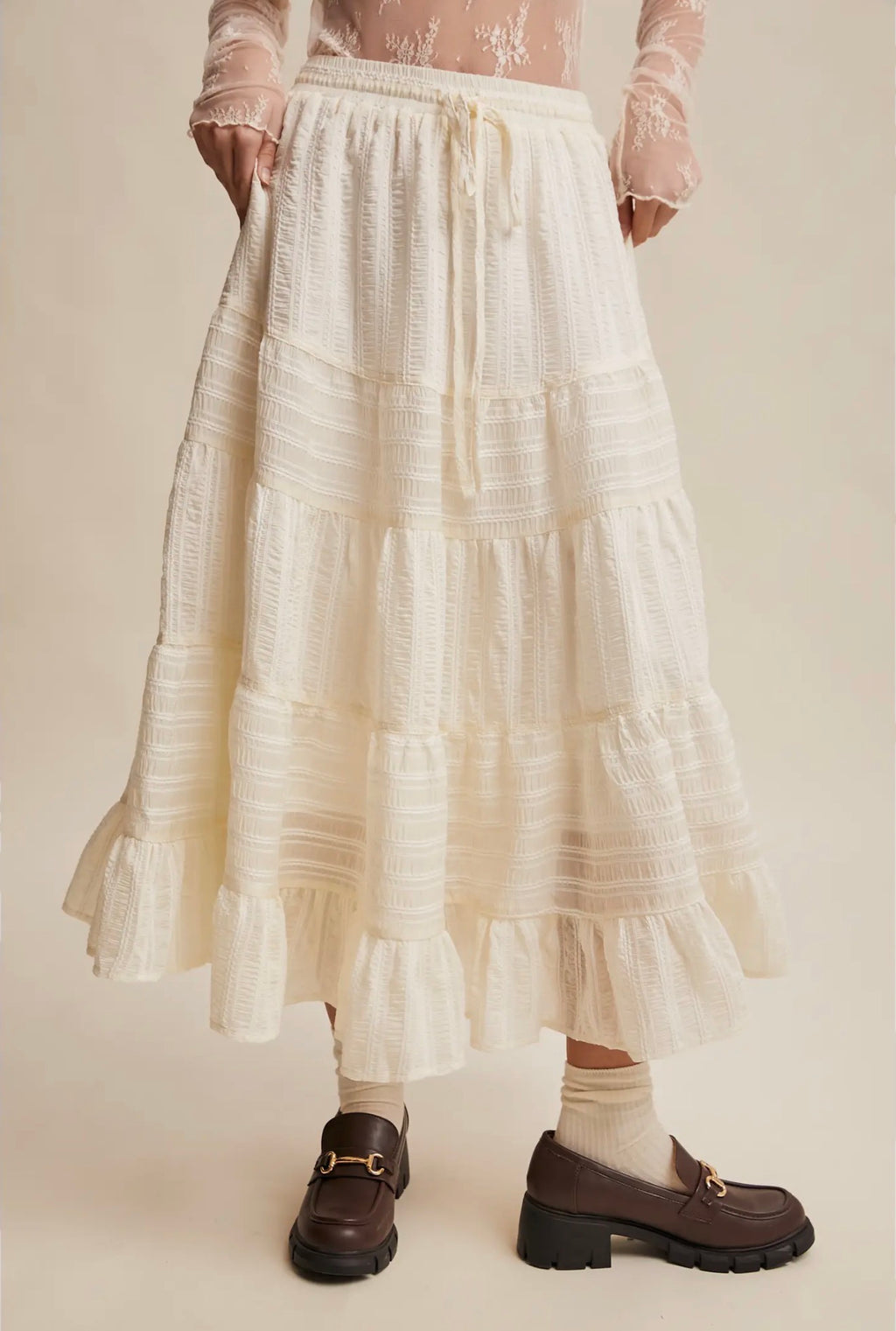 mixed stripe tiered maxi skirt