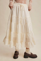 mixed stripe tiered maxi skirt