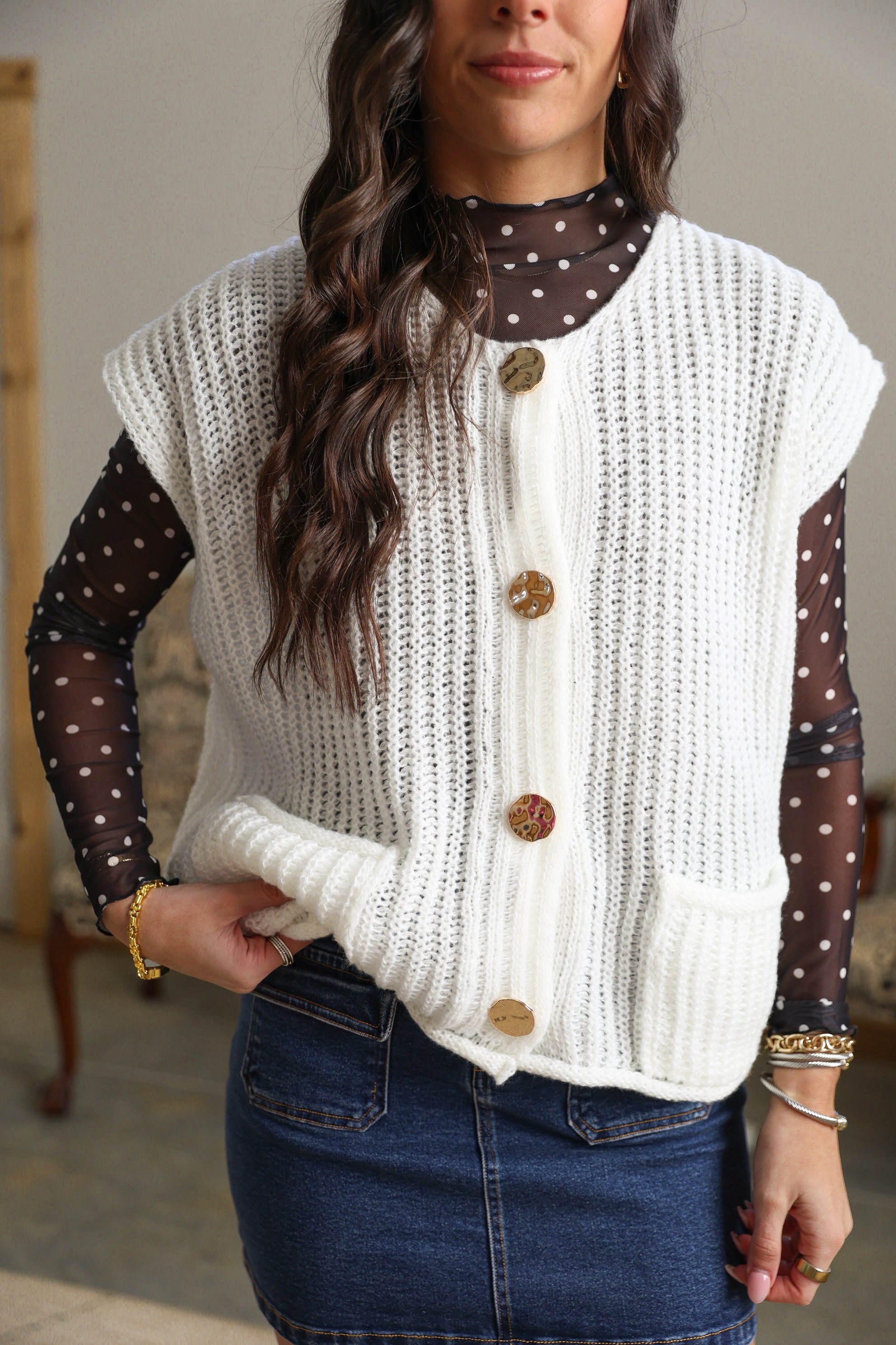 Mesh Polka Dot Layer Top