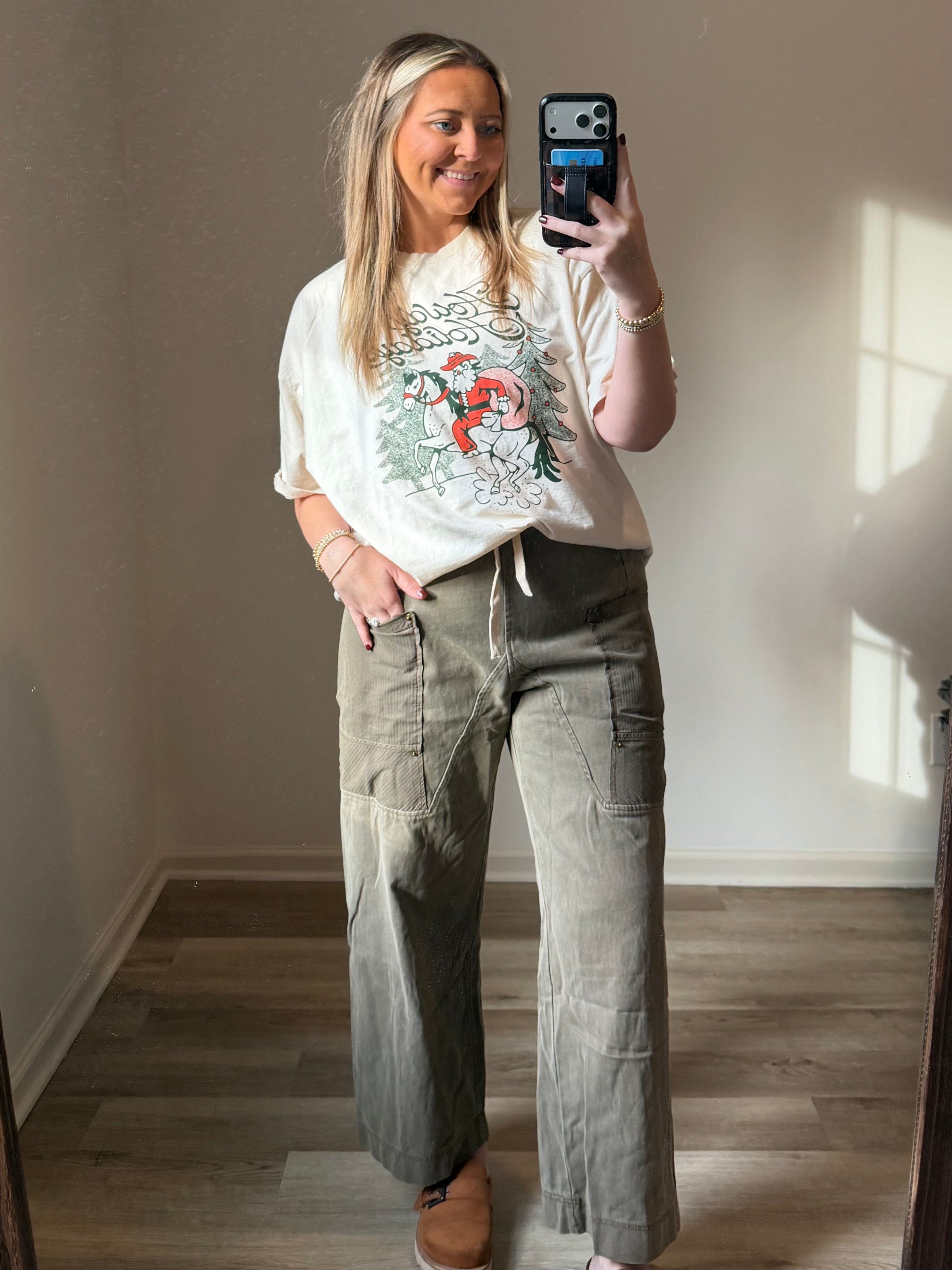 Christmas Howdy Holidays Off White Thrifted Graphic Tee