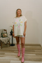 multi flower tee ruffle sleeve