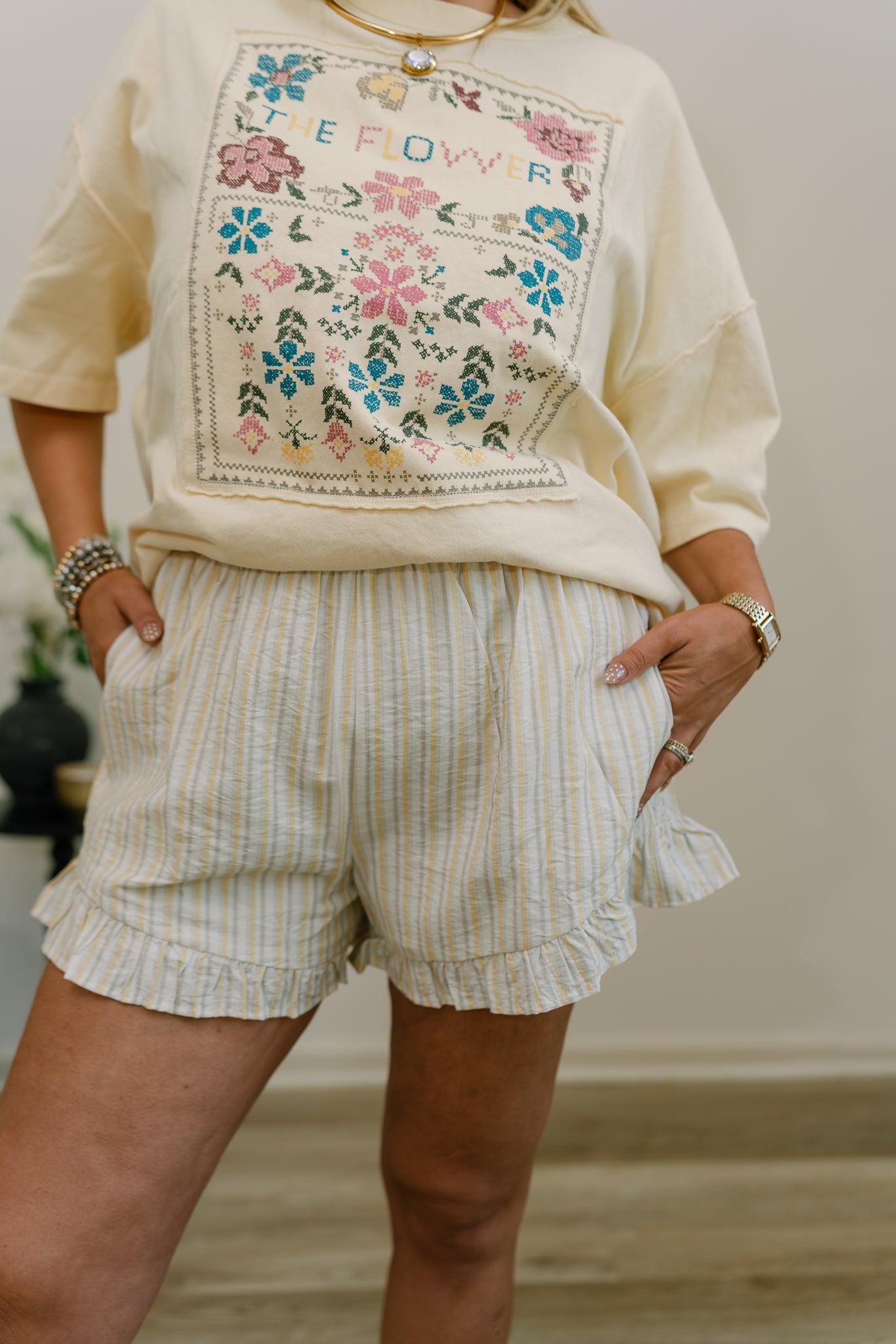 yellow stripped shorts