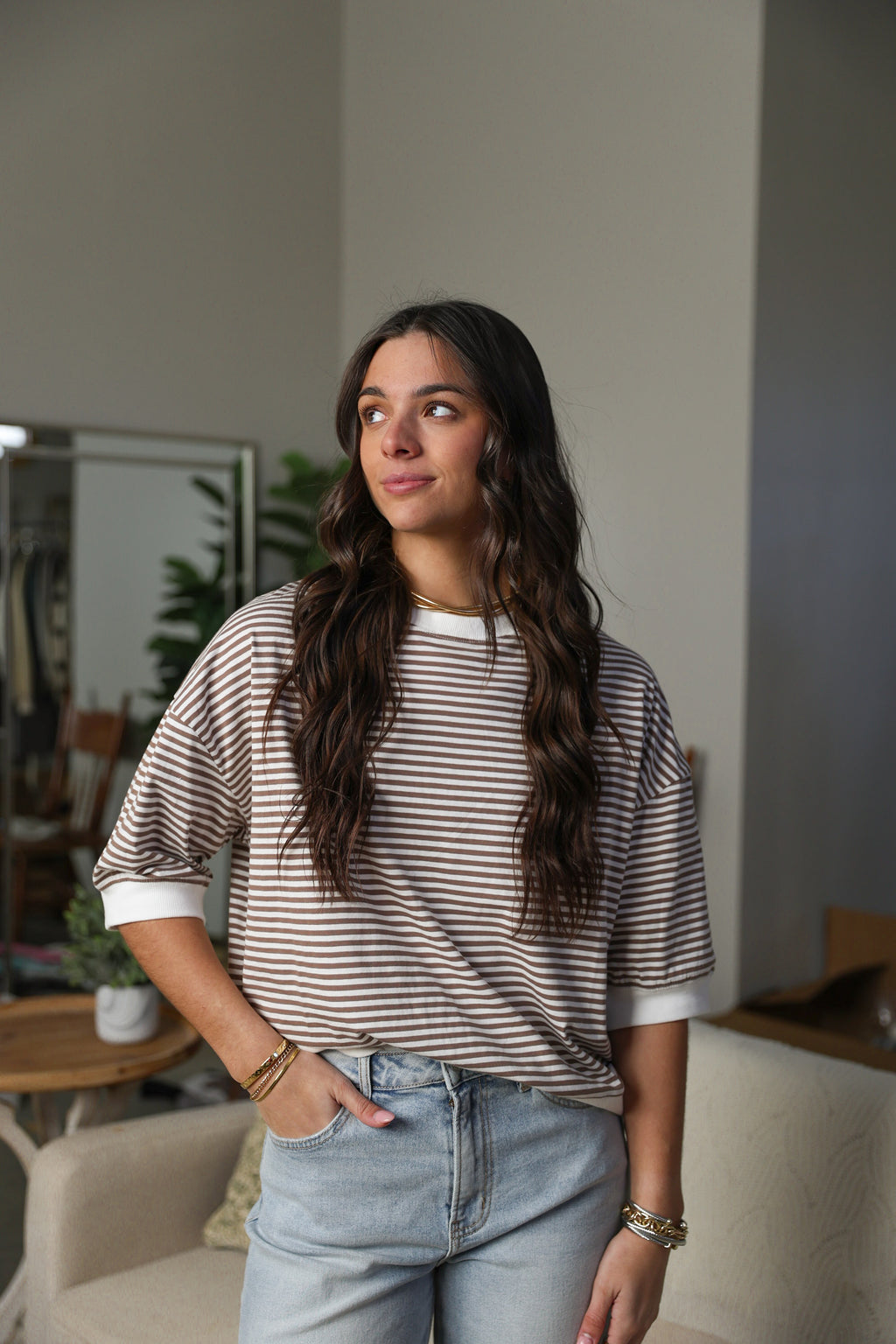 White Trim Stripped Top
