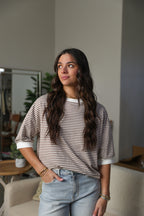 White Trim Stripped Top