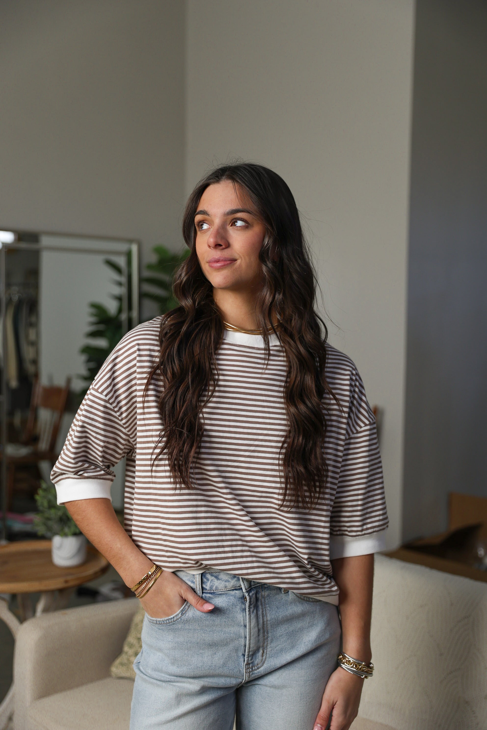 White Trim Stripped Top