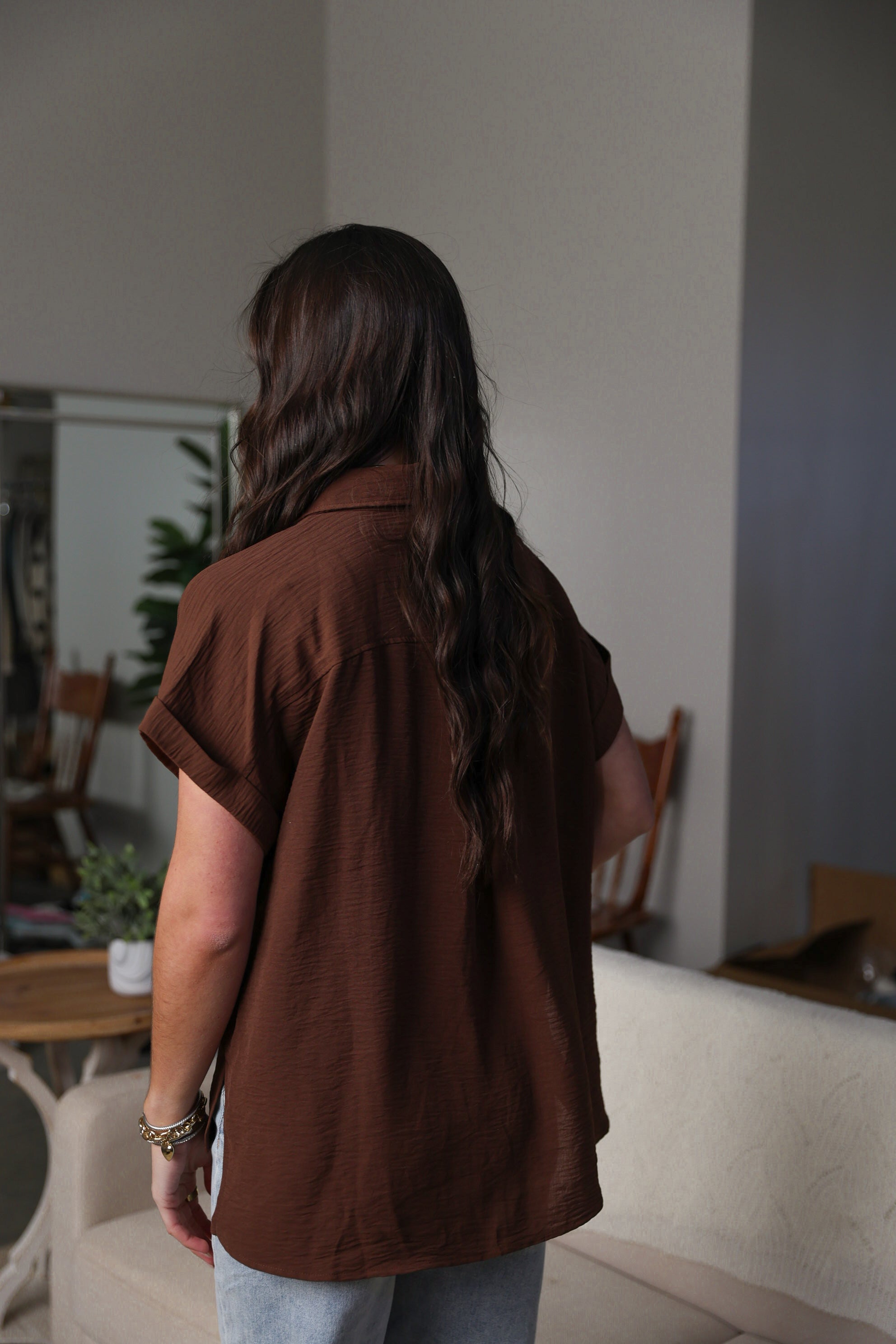 Mocha Button Up Top
