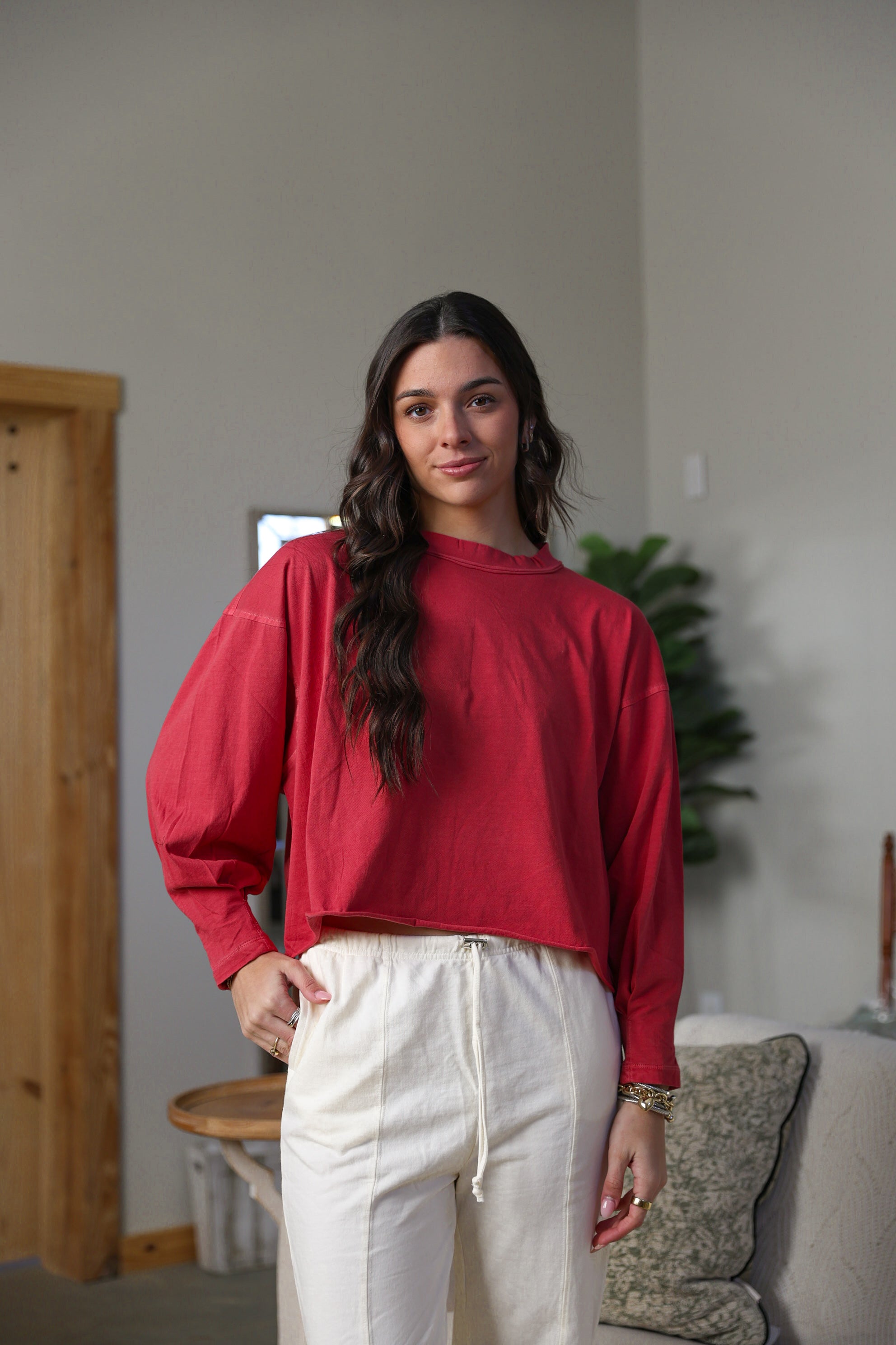 Basics High-Waisted Straight-Cut Drawstring Pants