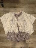 botanical lace tie front top
