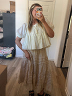 mixed stripe tiered maxi skirt