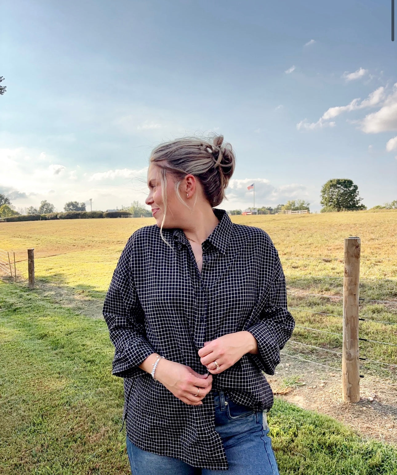 Black and White Check Button Down Top