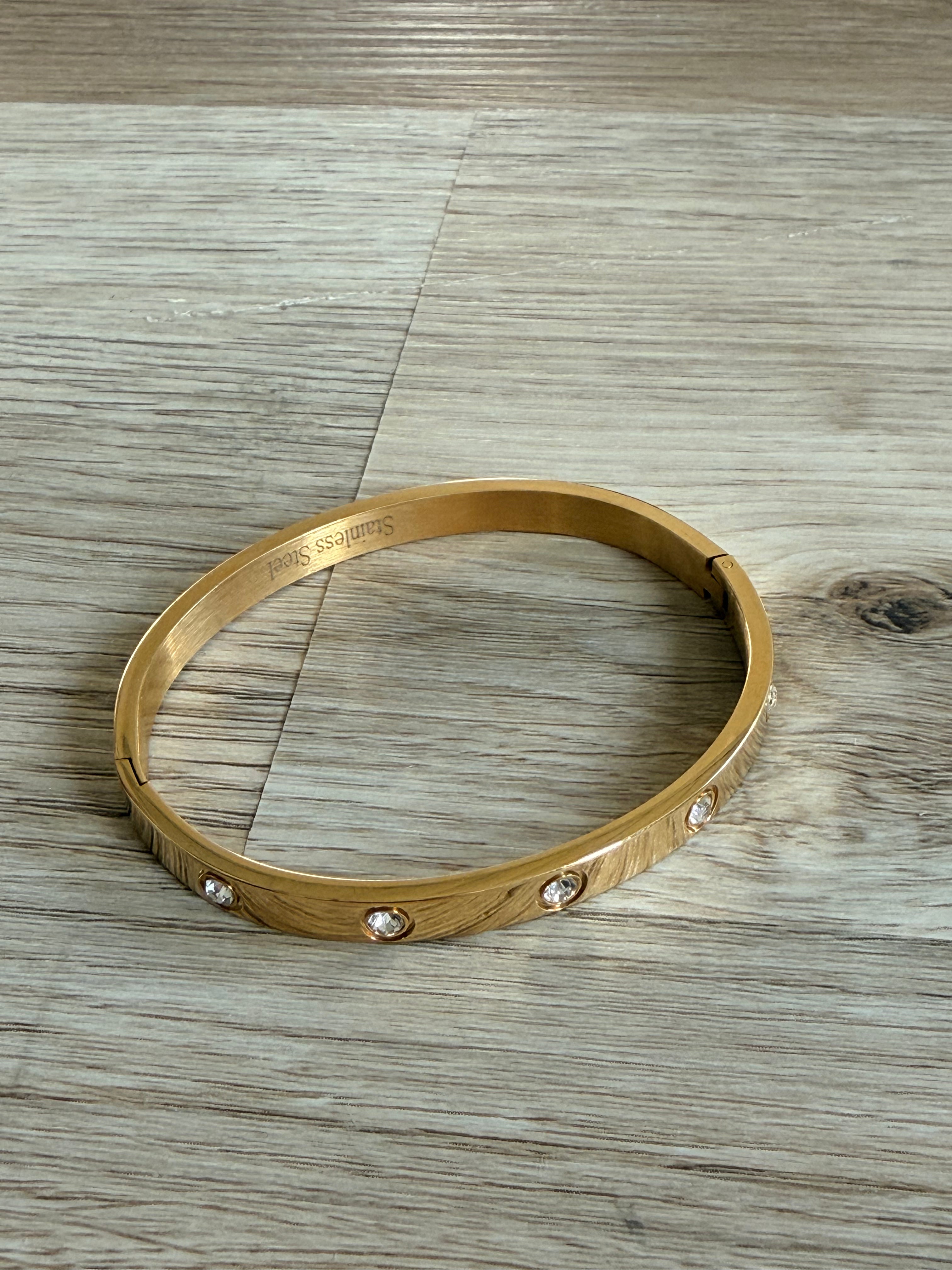 Stainless Steel Crystal Embellished Bangle Bracelet