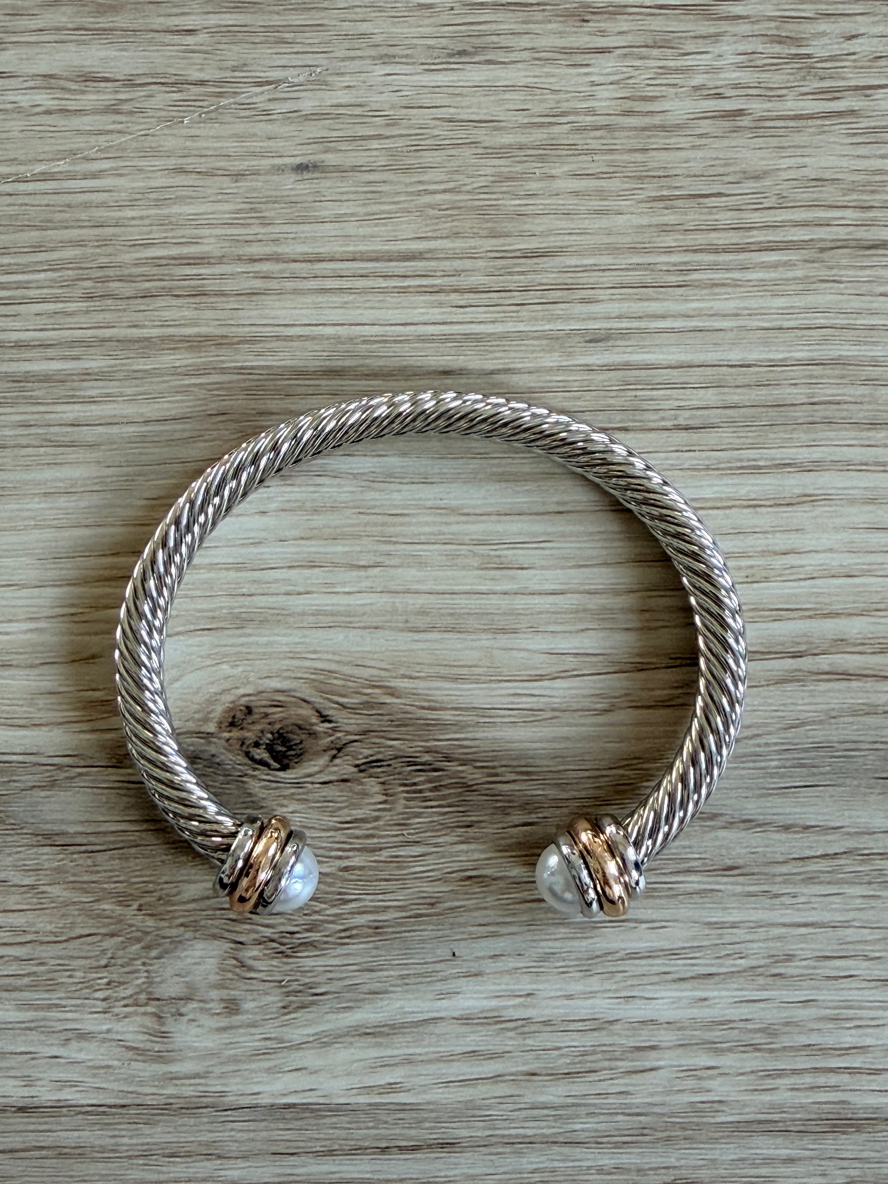 Stone Tip Twisted Rope Cuff Bracelet