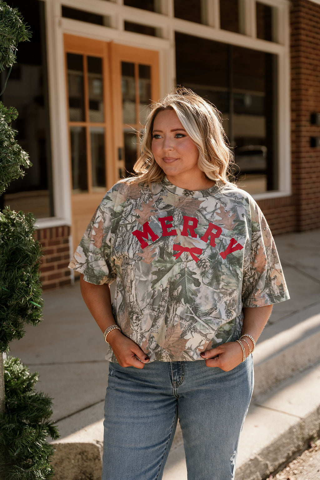 Merry Bow Holiday Christmas Camo Tee