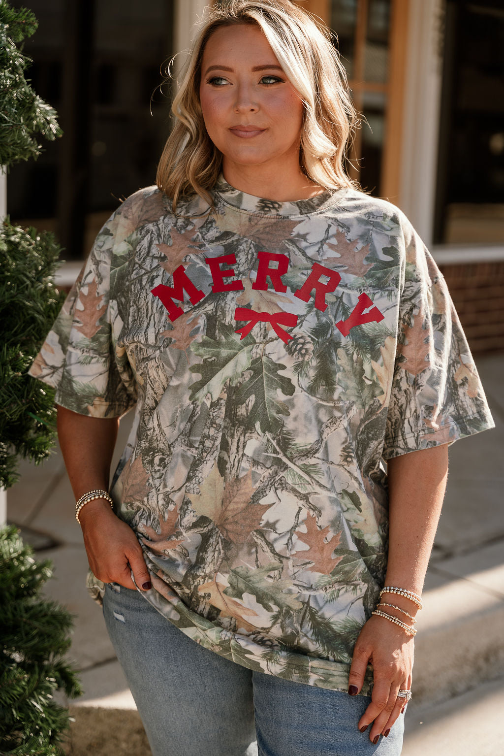 Merry Bow Holiday Christmas Camo Tee